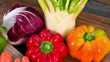 composition of various types of colorful vegetables video