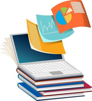 Laptop computer on books stack vector