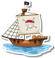 una plantilla de pegatina con barco pirata aislado vector