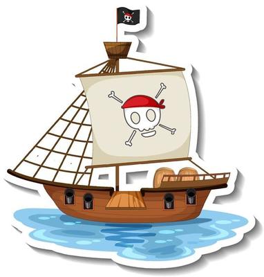 A sticker template with Pirate ship isolated