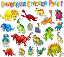 Sticker set with different types of dinosaurs cartoon characters vector