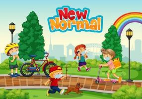 New Normal with children wearing mask at the park vector