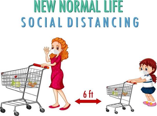 New Normal Life with a woman and a girl push shopping cart