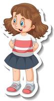 Sticker template with a girl cartoon character isolated vector