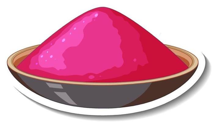 Pink powder colour in a bowl on white background