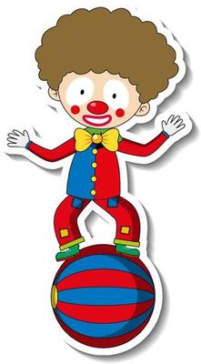 Sticker template with happy clown cartoon character isolated