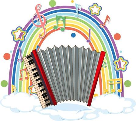 Accordion with melody symbols on rainbow