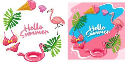 Different Hello Summer banner template in flamingo theme vector