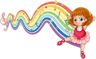 Ballerina with melody symbols on rainbow wave vector