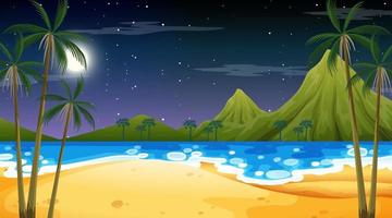 Escena de playa tropical con fondo de montaña en la noche vector