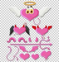 Pink heart angel set vector