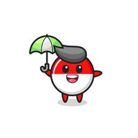 cute indonesia flag badge illustration holding an umbrella vector