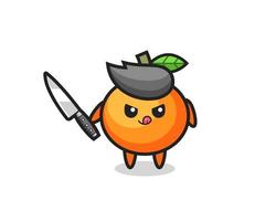 cute mandarin orange mascot as a psychopath holding a knife vector