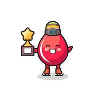 blood drop cartoon as an ice skating player hold winner trophy vector