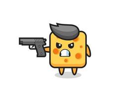 el lindo personaje de queso dispara con una pistola vector