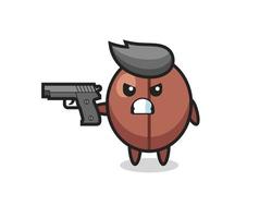 the cute coffee bean character shoot with a gun vector