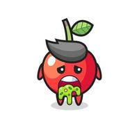 the cute cherry character with puke vector