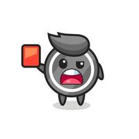 hockey puck cute mascot as referee giving a red card vector