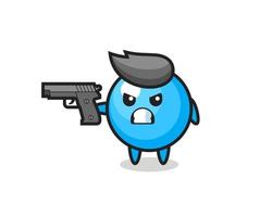 the cute bubble gum character shoot with a gun vector