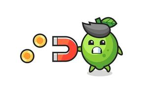 the character of lime hold a magnet to catch the gold coins vector