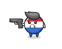 the cute netherlands flag badge character shoot with a gun vector