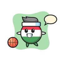 Illustration of hungary flag badge cartoon is playing basketball vector