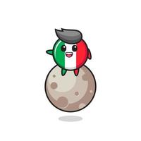 Ilustración de dibujos animados de la bandera de Italia sentado en la luna vector