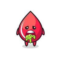 the cute blood drop character with puke vector