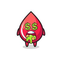 blood drop character with an expression of crazy about money vector