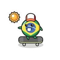 ilustración de personaje de insignia de bandera de brasil andar en patineta