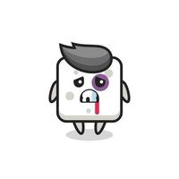 injured sugar cube character with a bruised face vector