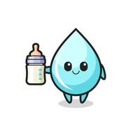baby water drop cartoon character with milk bottle