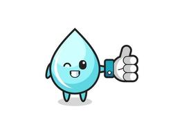 cute water drop with social media thumbs up symbol vector