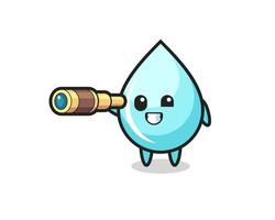 cute water drop character is holding an old telescope vector