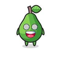 lindo personaje de aguacate con ojos hipnotizados vector