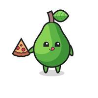 cute avocado cartoon eating pizza vector