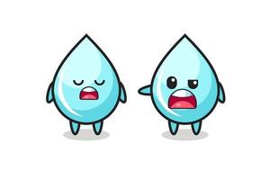 Ilustración de la discusión entre dos lindos personajes de gotas de agua. vector