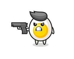 the cute boiled egg character shoot with a gun vector