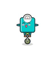 The cute weight scale character is riding a circus bike vector