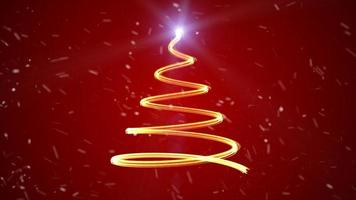 Golden particle glitter on christmas tree path shape on red background photo