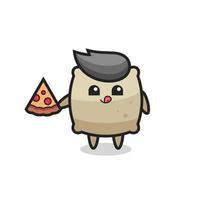 cute sack cartoon eating pizza vector