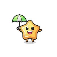 cute star illustration holding an umbrella vector