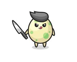 cute spotted egg mascot as a psychopath holding a knife vector