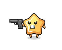 the cute star character shoot with a gun vector