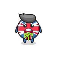 the cute united kingdom flag badge character with puke vector