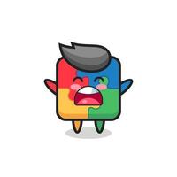 cute puzzle mascot with a yawn expression vector