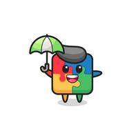 cute puzzle illustration holding an umbrella vector