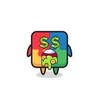 puzzle character with an expression of crazy about money vector