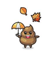 cartoon of the cute poop holding an umbrella in autumn vector