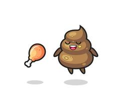 cute poop floating and tempted because of fried chicken vector